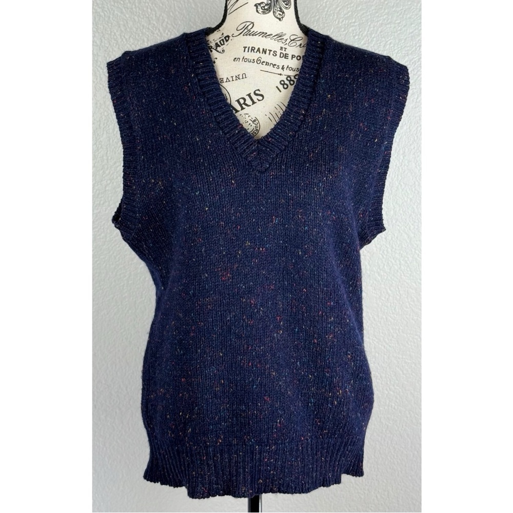 REI Vintage 80s 90s Mens Navy Dark Blue Speckle Knit V-neck Vest Sweater Medium